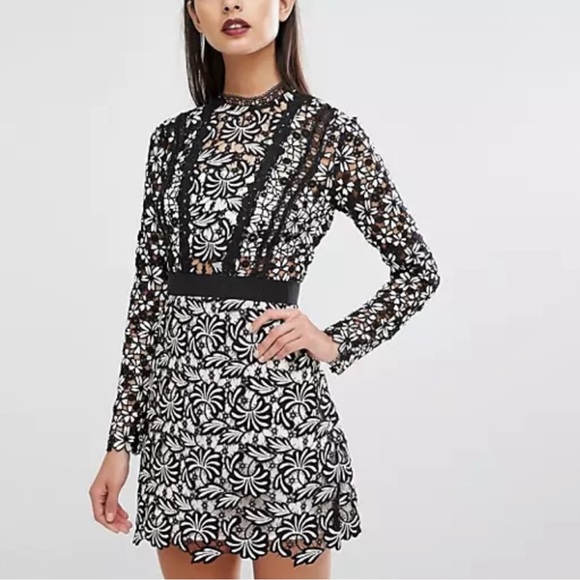 Self Portrait Antoinette Floral Guipure Lace Long Sleeve Mini Dress size 6 - Picture 2 of 16